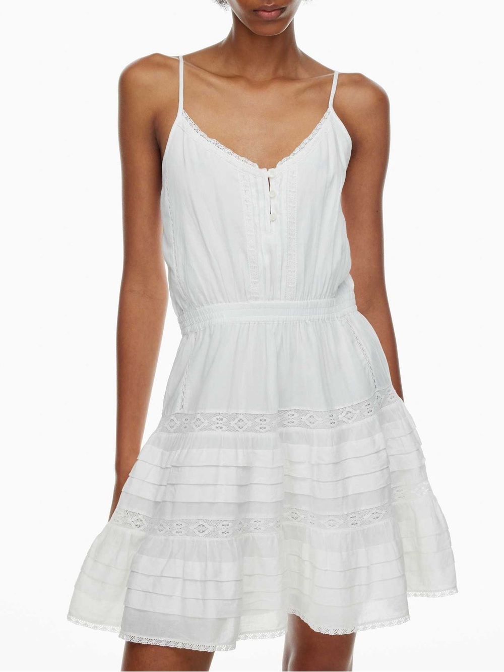 NWOT Aritzia Little Moon Milos Mini Dress in White, Lace-Trim Spaghetti Strap